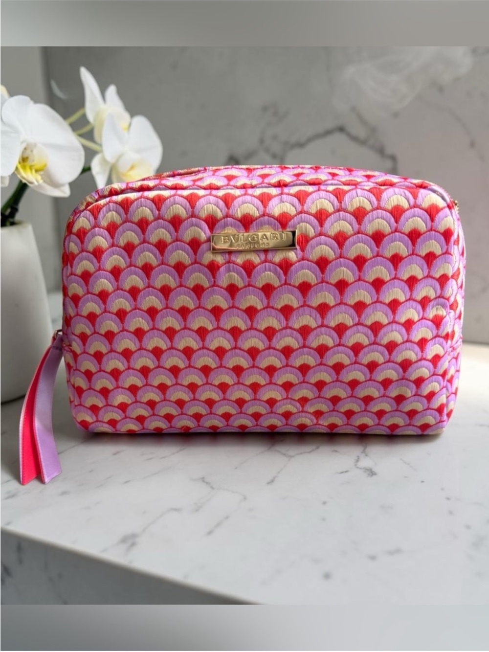 Bulgari Pink & White Patterned Cosmetic Case